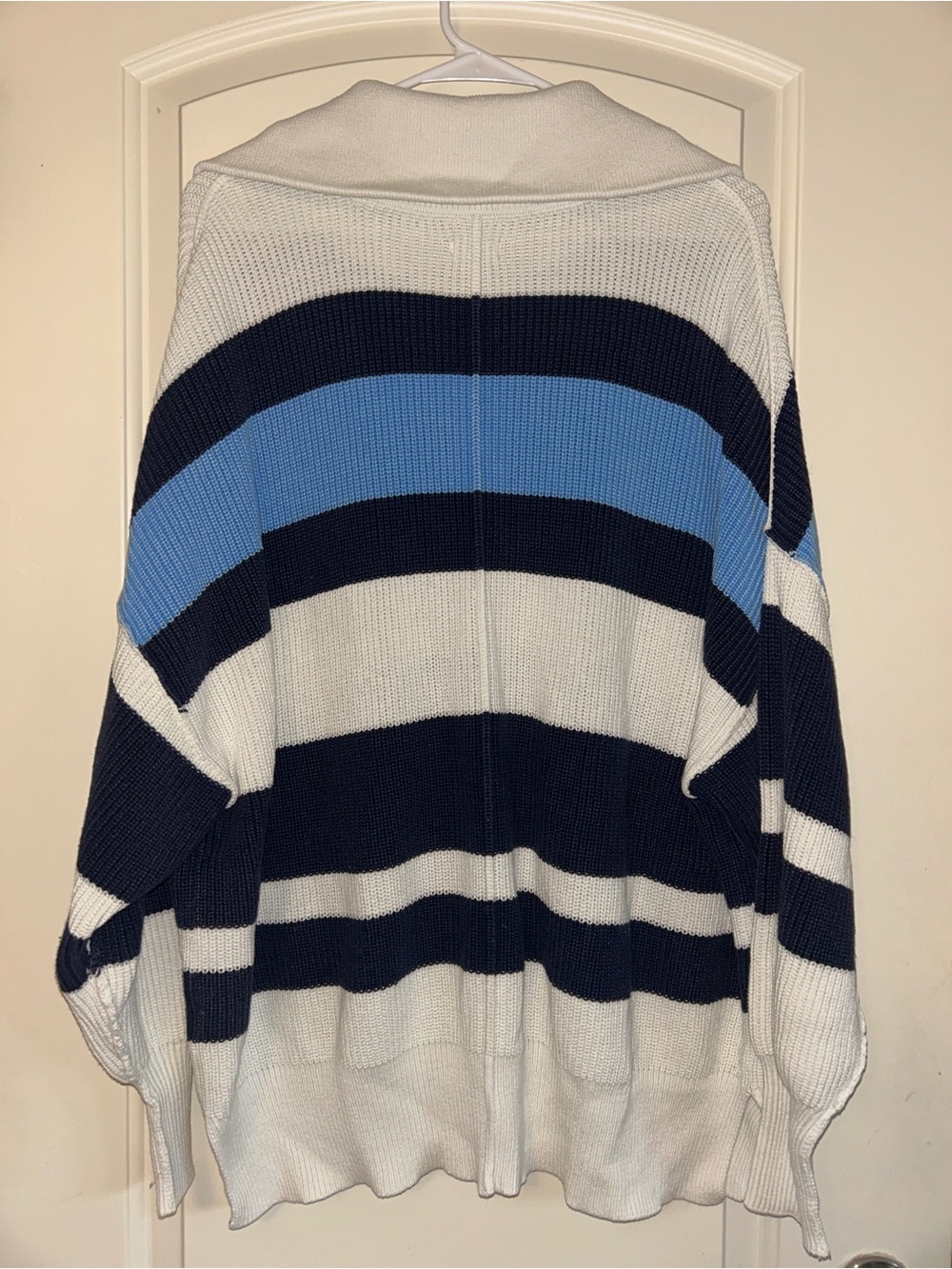 aerie women's Striped Half-Zip Sweater in White, Navy & Light Blue - Picture 3 of 3